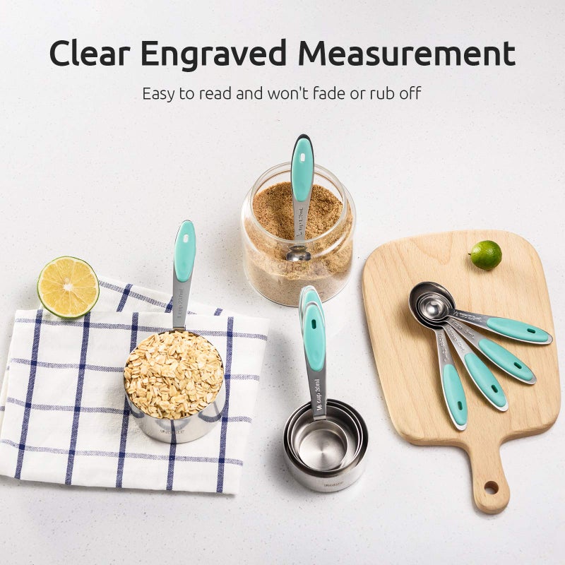 U-Taste Measuring Cups : U-Taste 18/8 Stainless Steel Measuring Cups and Spoons Set of 10 Piece, Upgraded Thickness Handle(Aqua Sky) - Image 4